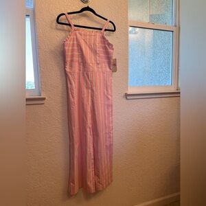GB NWT Pink & White Striped Wide-Leg Jumpsuit Ruffled Sweetheart Neckline S-16